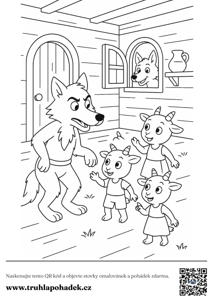 O Vlkovi a kuzlatkach omalovanka